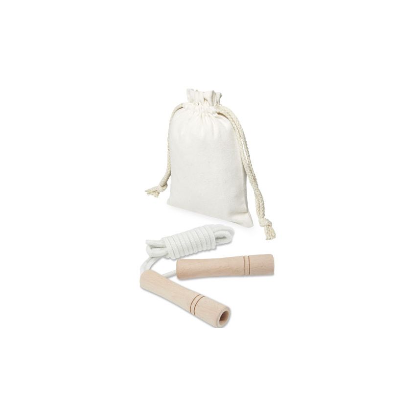 Corde à sauter en bois dans une pochette en coton 