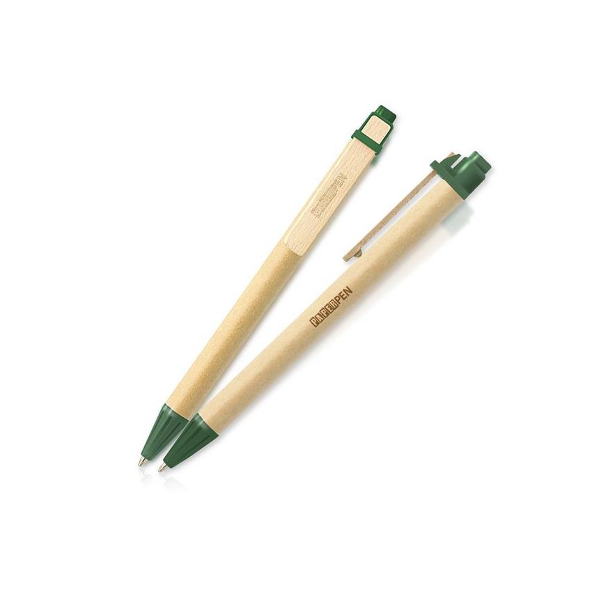 Stylo à bille en carton recyclé, avec clip en bois