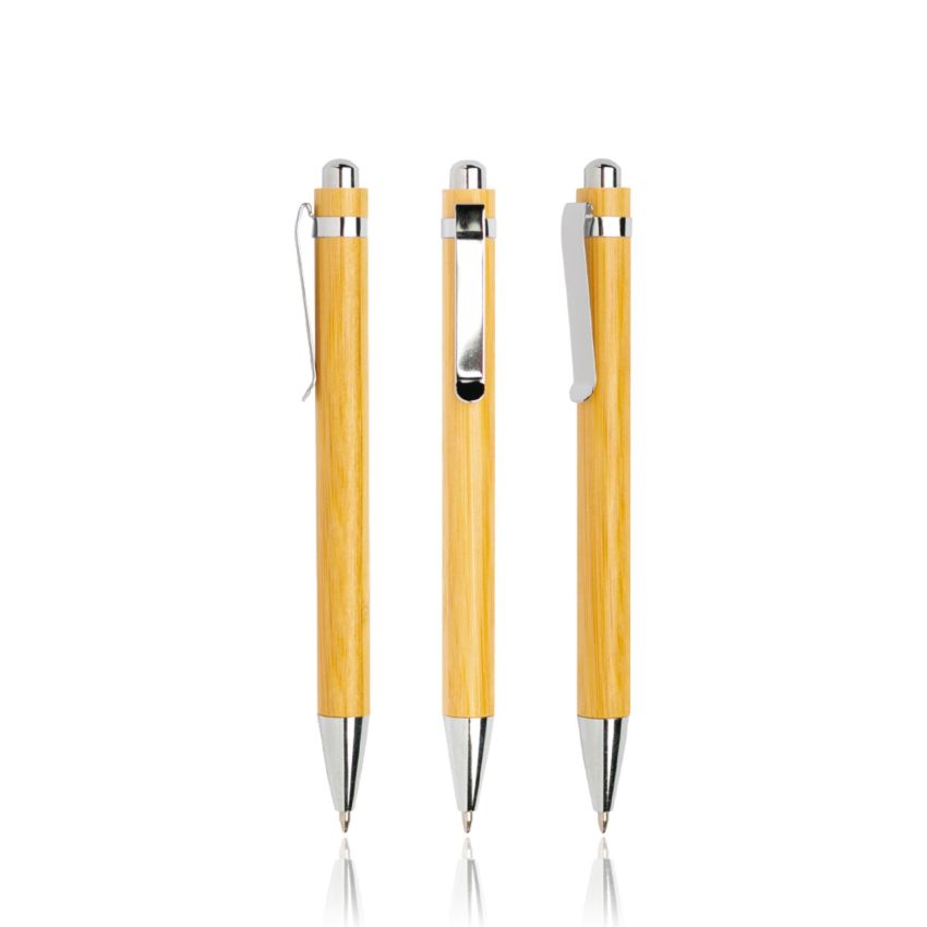Bampen Stylo à bille en bambou, avec clip métallique