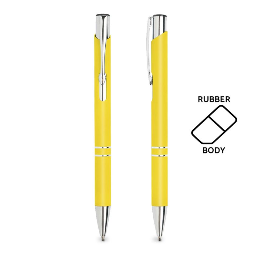 Stylo à bille en aluminium, avec finition en caoutchouc