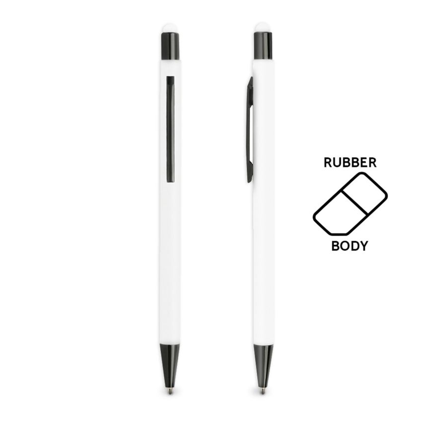 Stylo à bille en aluminium, avec finition en caoutchouc et fonction tactile