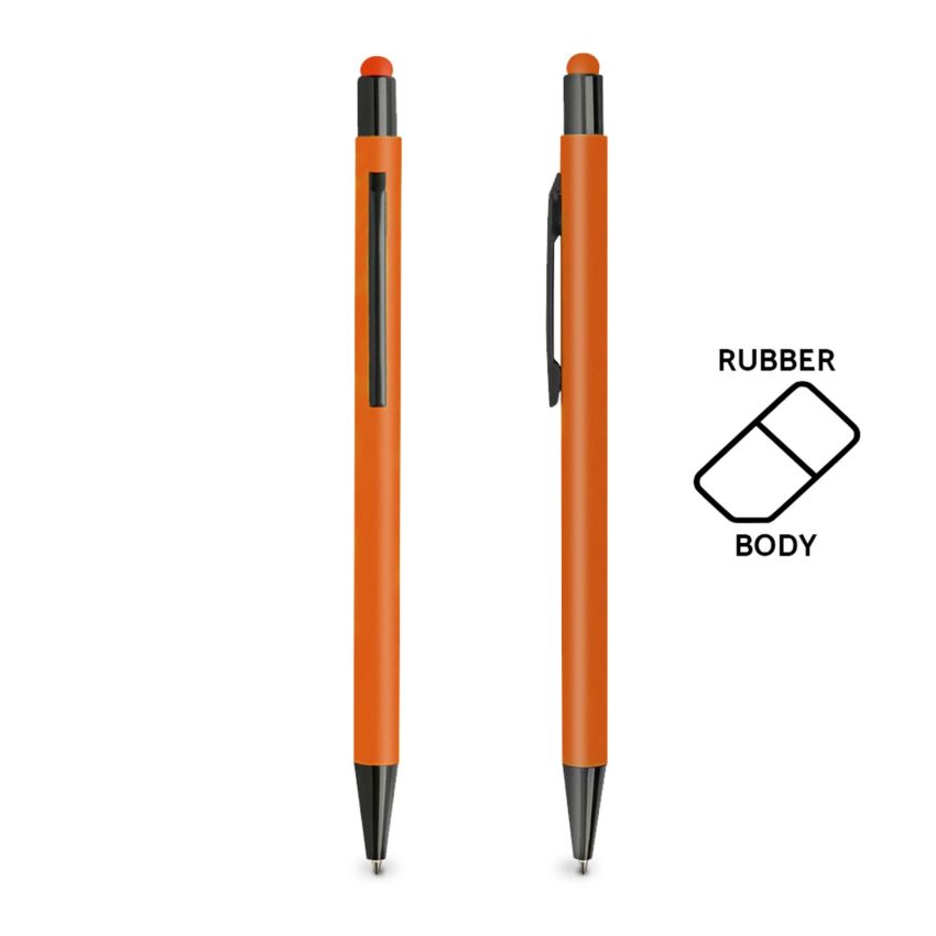 Stylo à bille en aluminium, avec finition en caoutchouc et fonction tactile