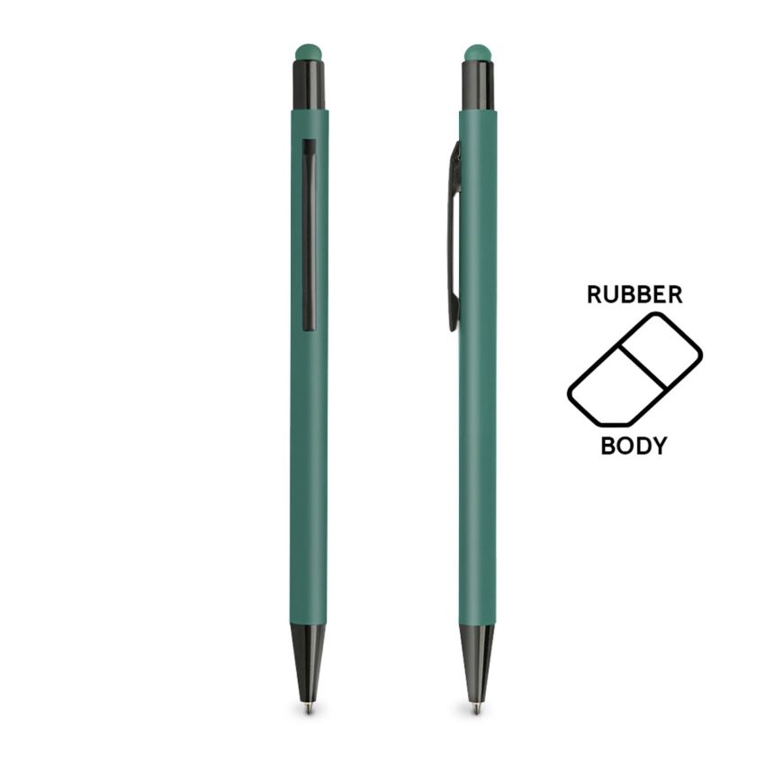 Stylo à bille en aluminium, avec finition en caoutchouc et fonction tactile