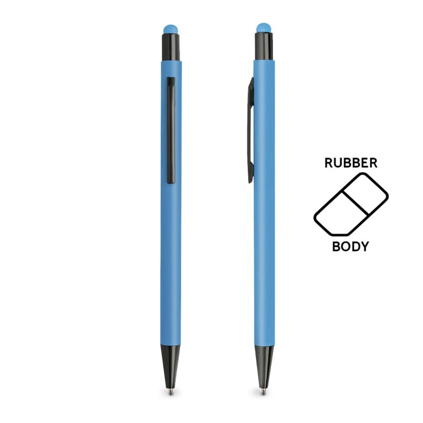 Stylo à bille en aluminium, avec finition en caoutchouc et fonction tactile