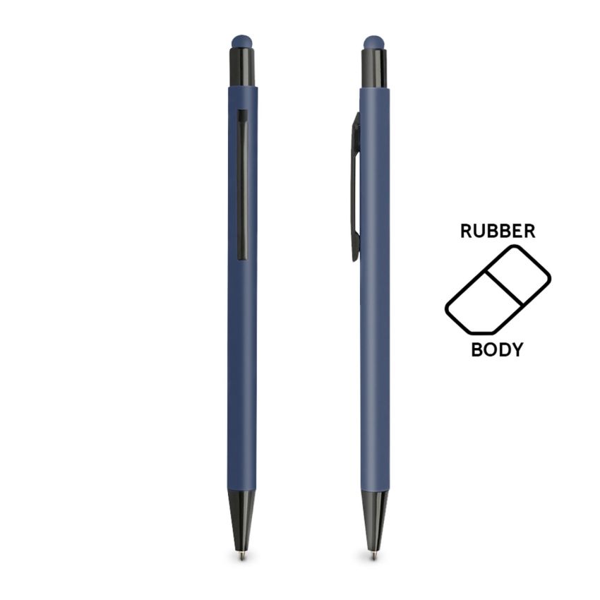 Stylo à bille en aluminium, avec finition en caoutchouc et fonction tactile