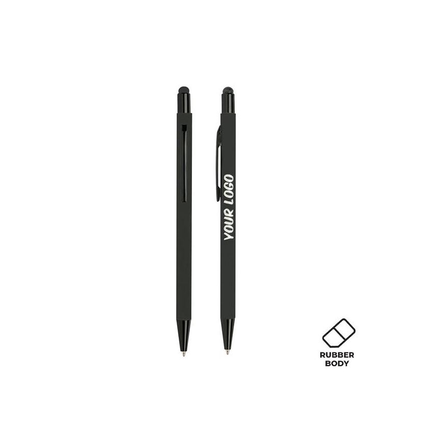 Stylo à bille en aluminium, avec finition en caoutchouc et fonction tactile