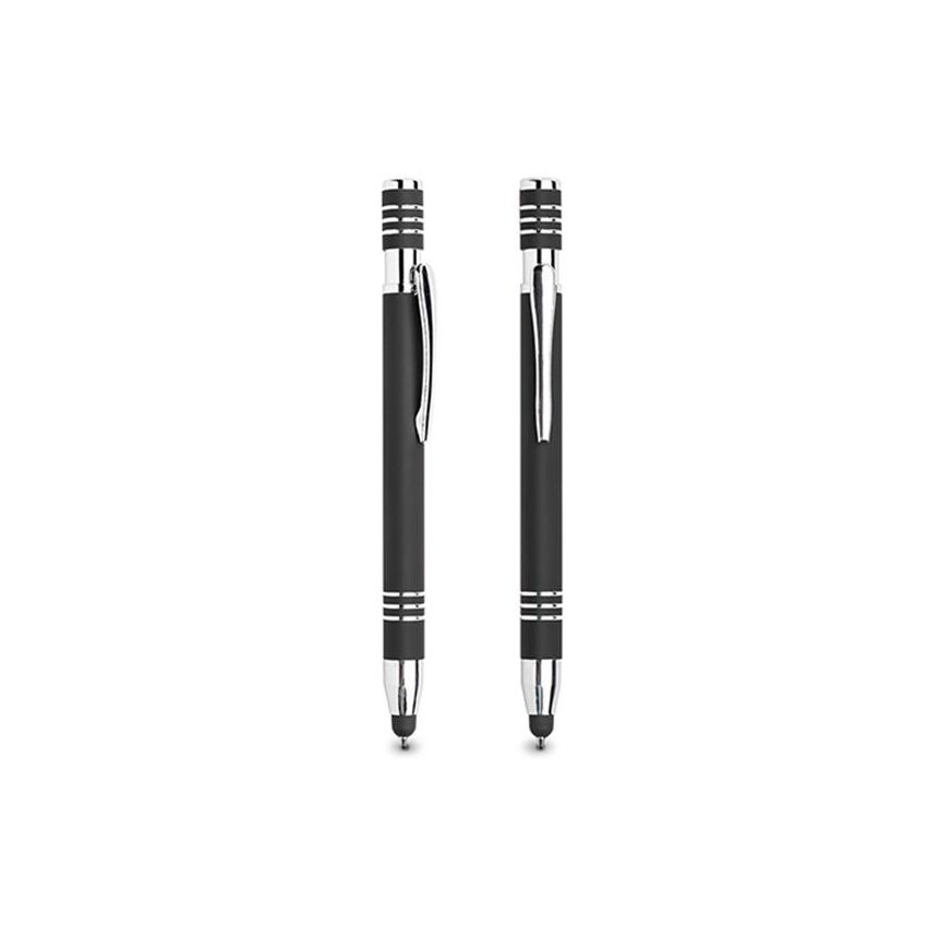 Stylo à bille chromé en aluminium, finition en caoutchouc, avec touche tactile