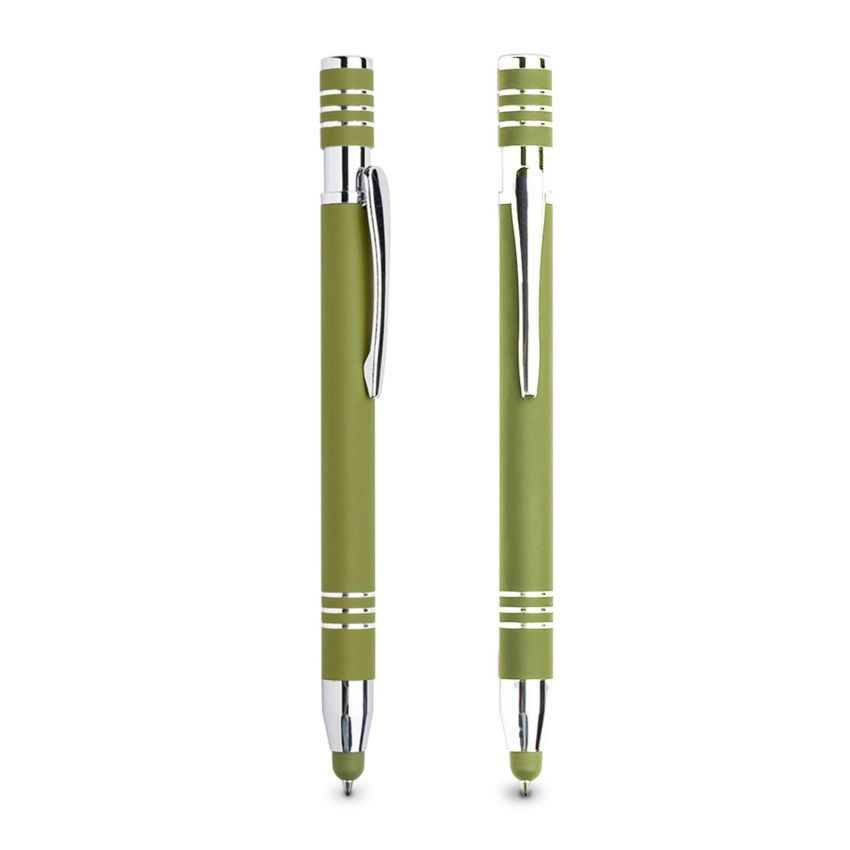 Stylo à bille chromé en aluminium, finition en caoutchouc, avec touche tactile