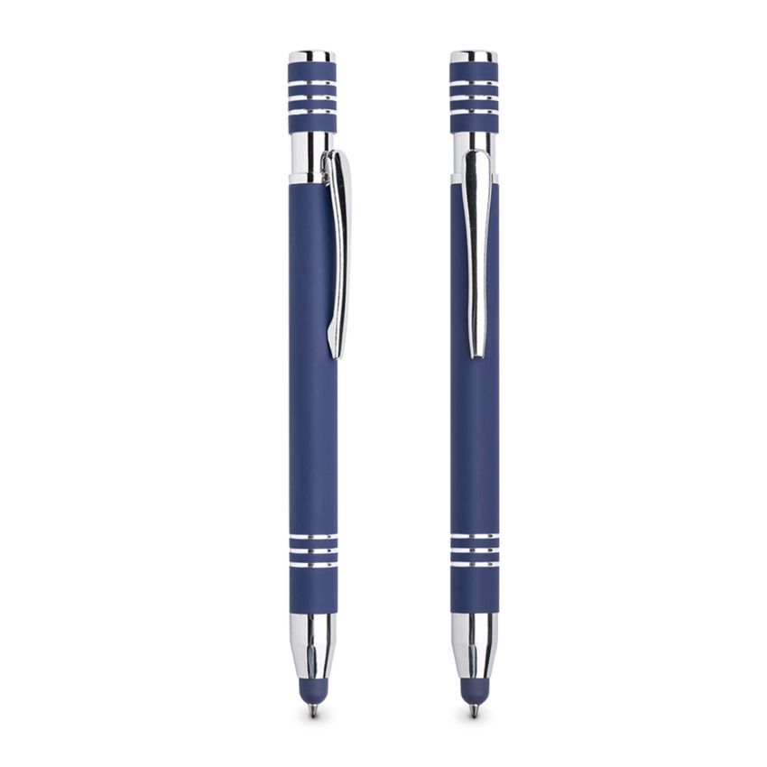 Stylo à bille chromé en aluminium, finition en caoutchouc, avec touche tactile