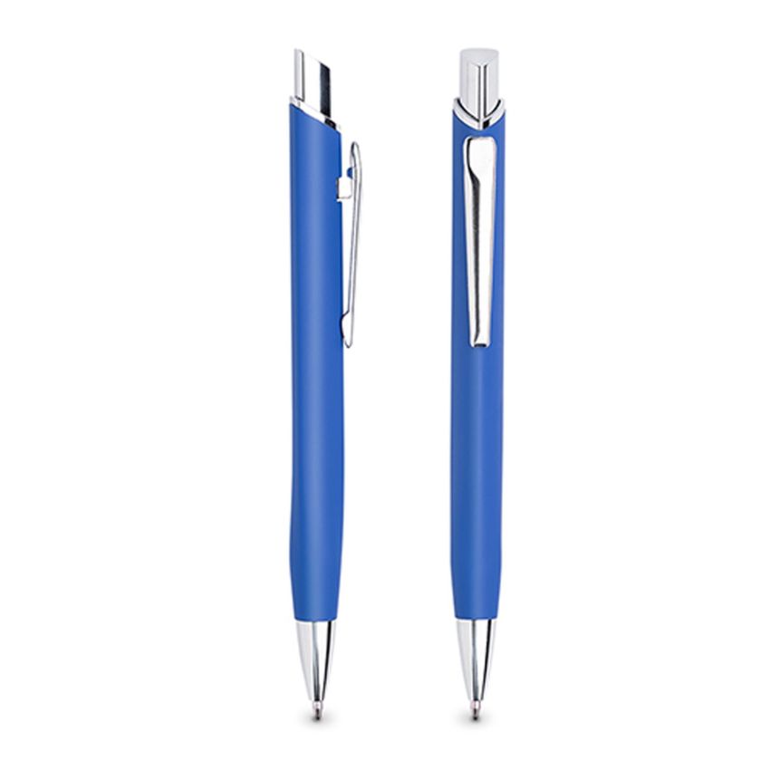 Stylo-bille métallique Chrome, avec finition en caoutchouc