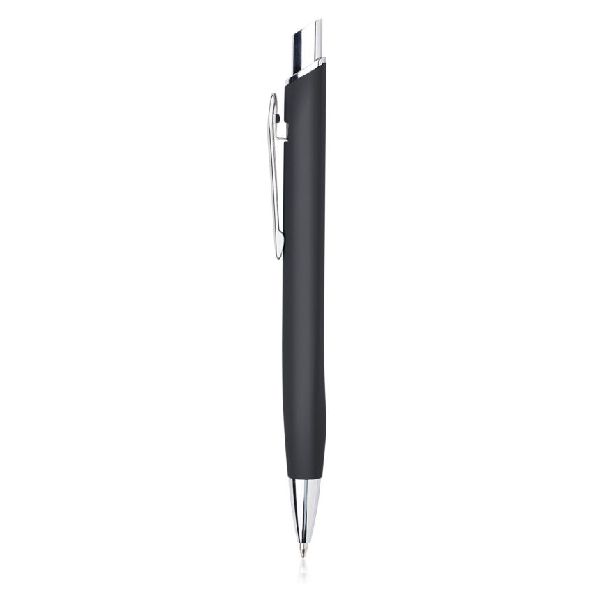 Stylo-bille métallique Chrome, avec finition en caoutchouc