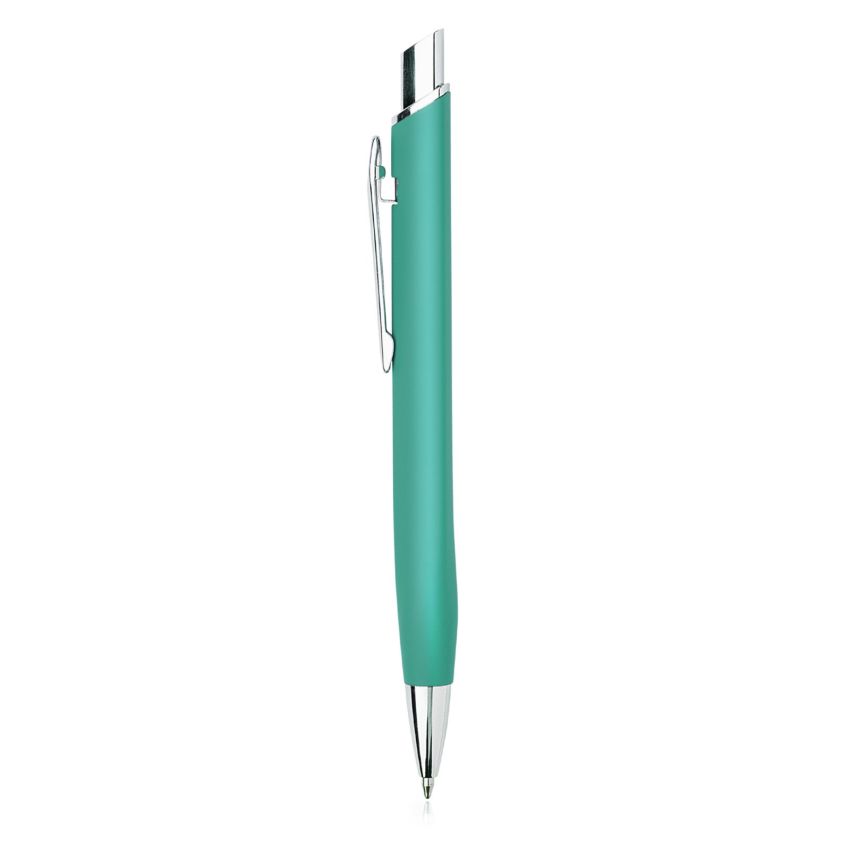 Stylo-bille métallique Chrome, avec finition en caoutchouc