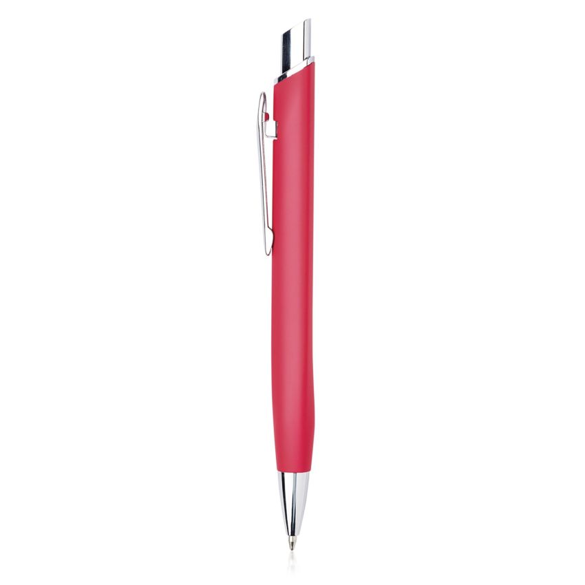 Stylo-bille métallique Chrome, avec finition en caoutchouc