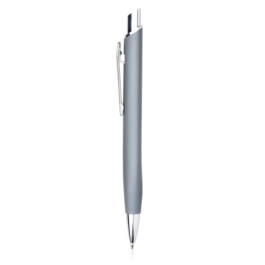 Stylo-bille métallique Chrome, avec finition en caoutchouc
