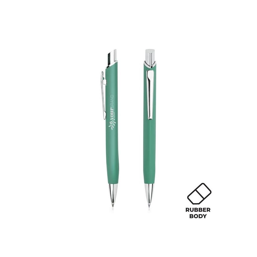 Stylo-bille métallique Chrome, avec finition en caoutchouc