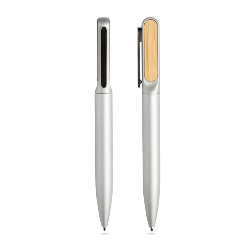 Stylo bille en métal avec détails en bambou