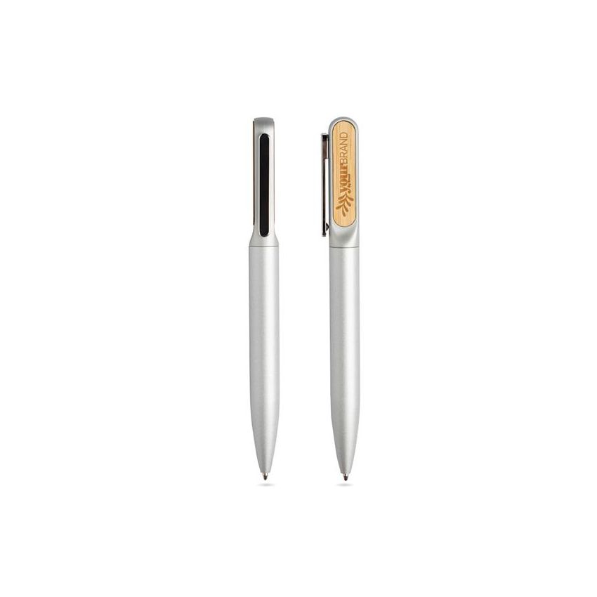 Stylo bille en métal avec détails en bambou