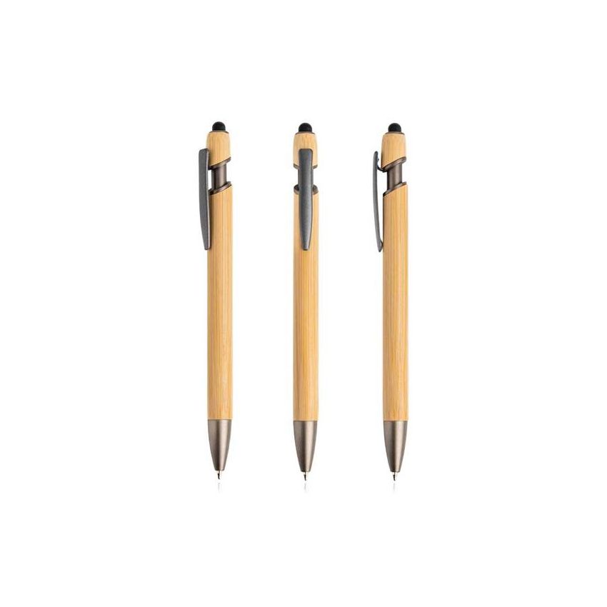 Stylo à bille en bambou avec embout tactile coloré
