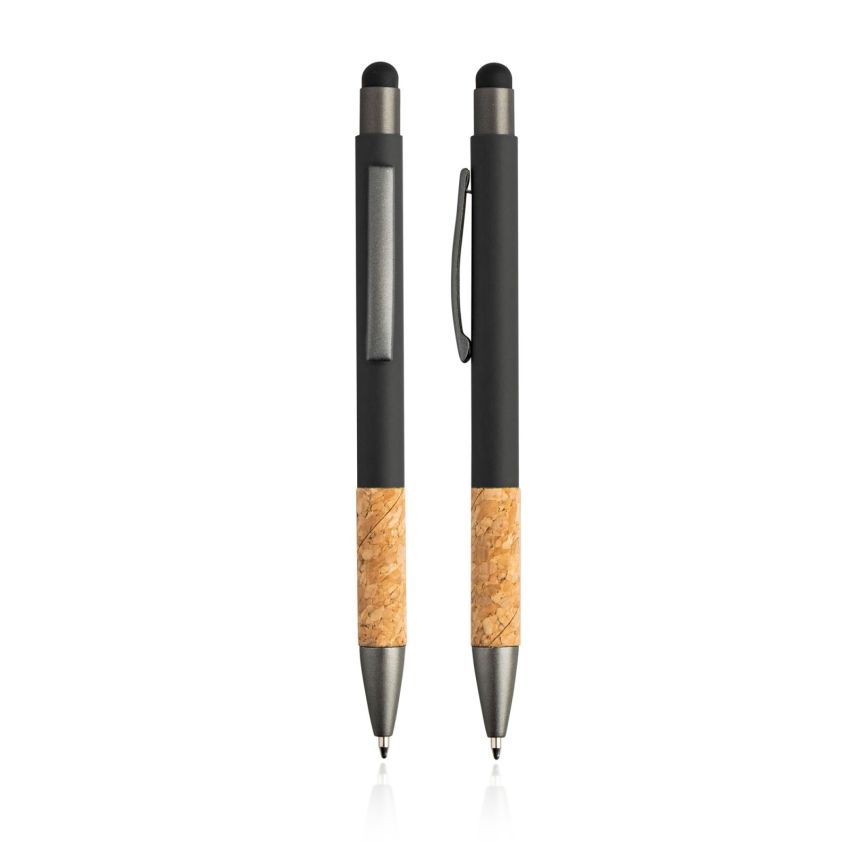 Merge Stylo à bille en aluminium et liège avec finition en caoutchouc et fonction tactile