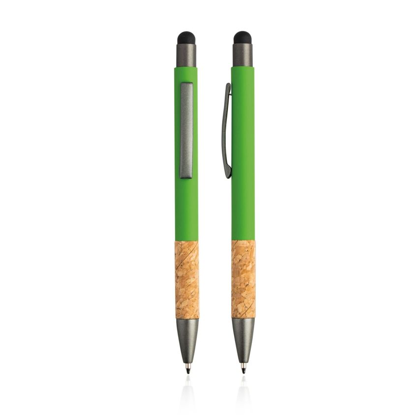 Merge Stylo à bille en aluminium et liège avec finition en caoutchouc et fonction tactile
