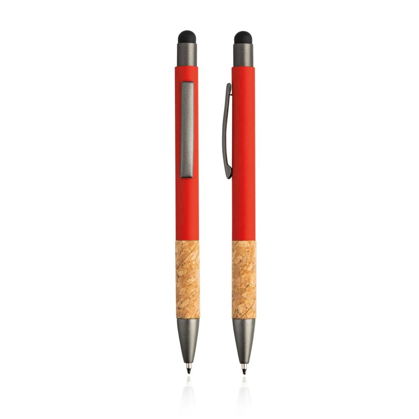 Merge Stylo à bille en aluminium et liège avec finition en caoutchouc et fonction tactile