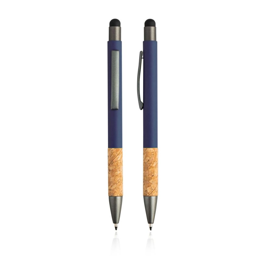 Merge Stylo à bille en aluminium et liège avec finition en caoutchouc et fonction tactile