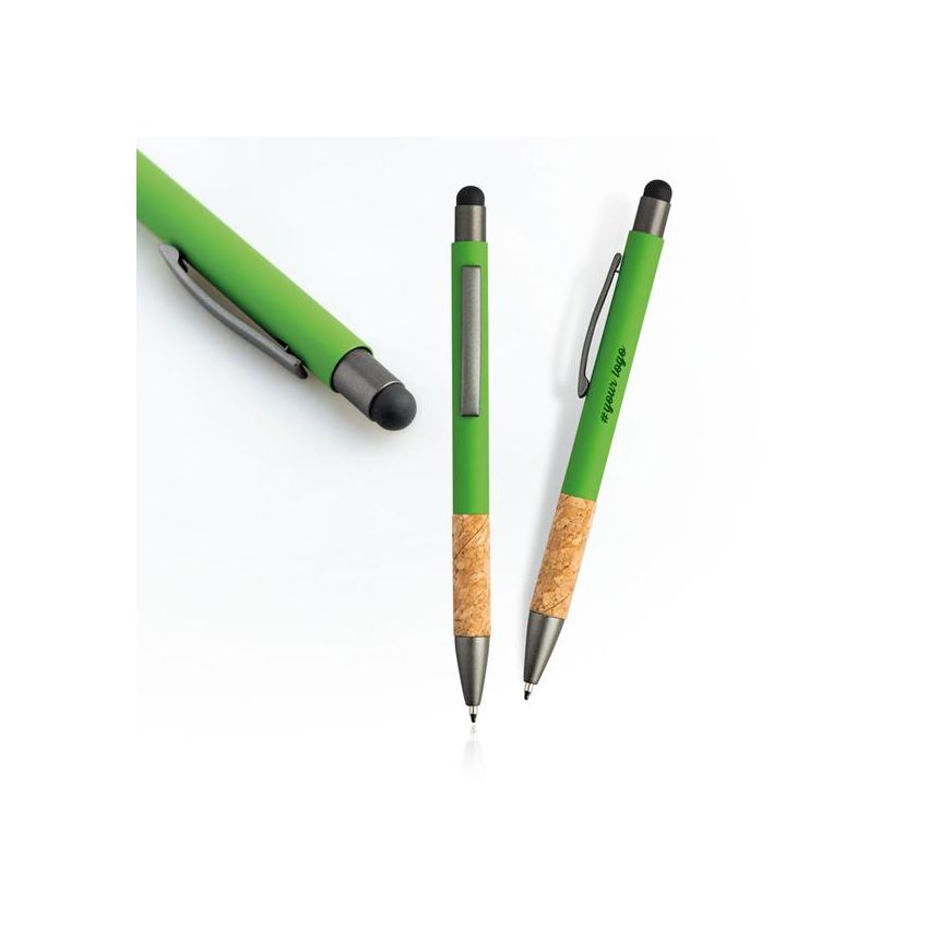 Merge Stylo à bille en aluminium et liège avec finition en caoutchouc et fonction tactile