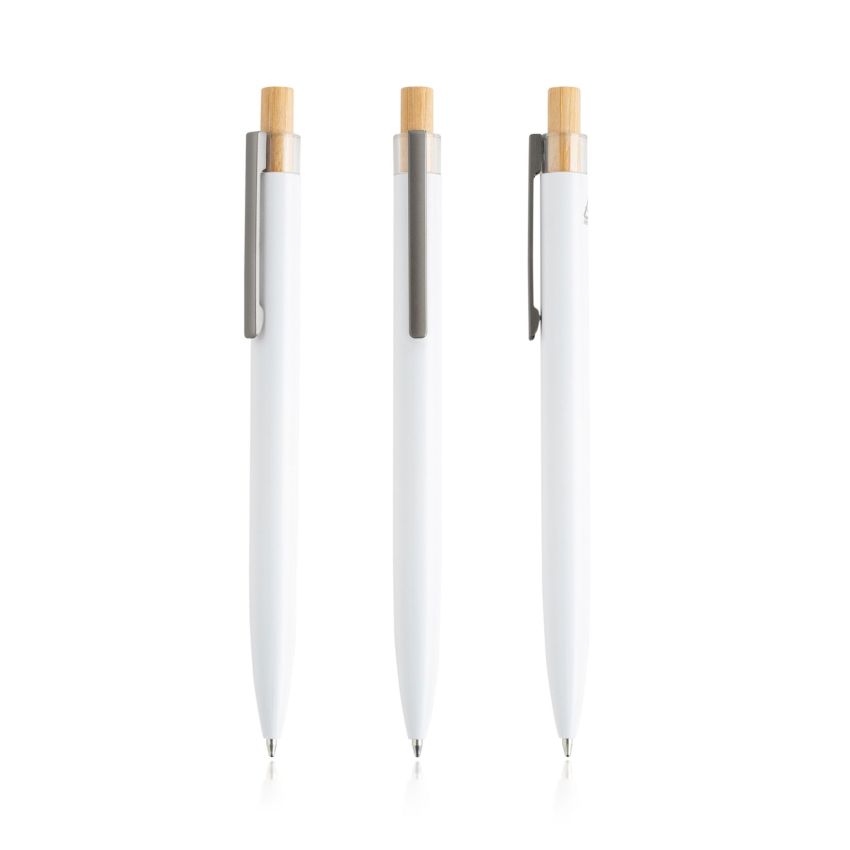Stylo à bille en aluminium recyclé, détail en bambou