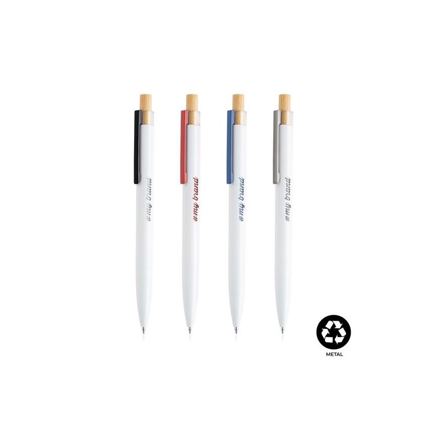 Stylo à bille en aluminium recyclé, détail en bambou