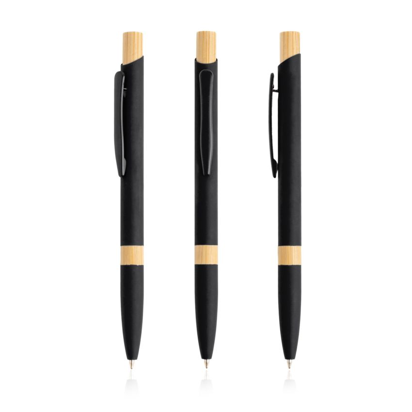 Stylo à bille en aluminium, détails en bambou