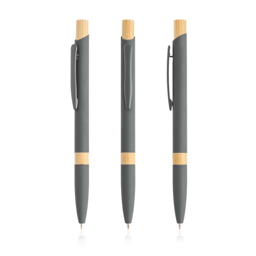 Stylo à bille en aluminium, détails en bambou