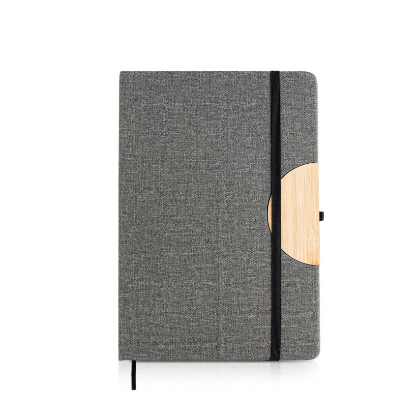 Holderbook Bloc A5 en lin, avec détail en bambou pour support de téléphone portable