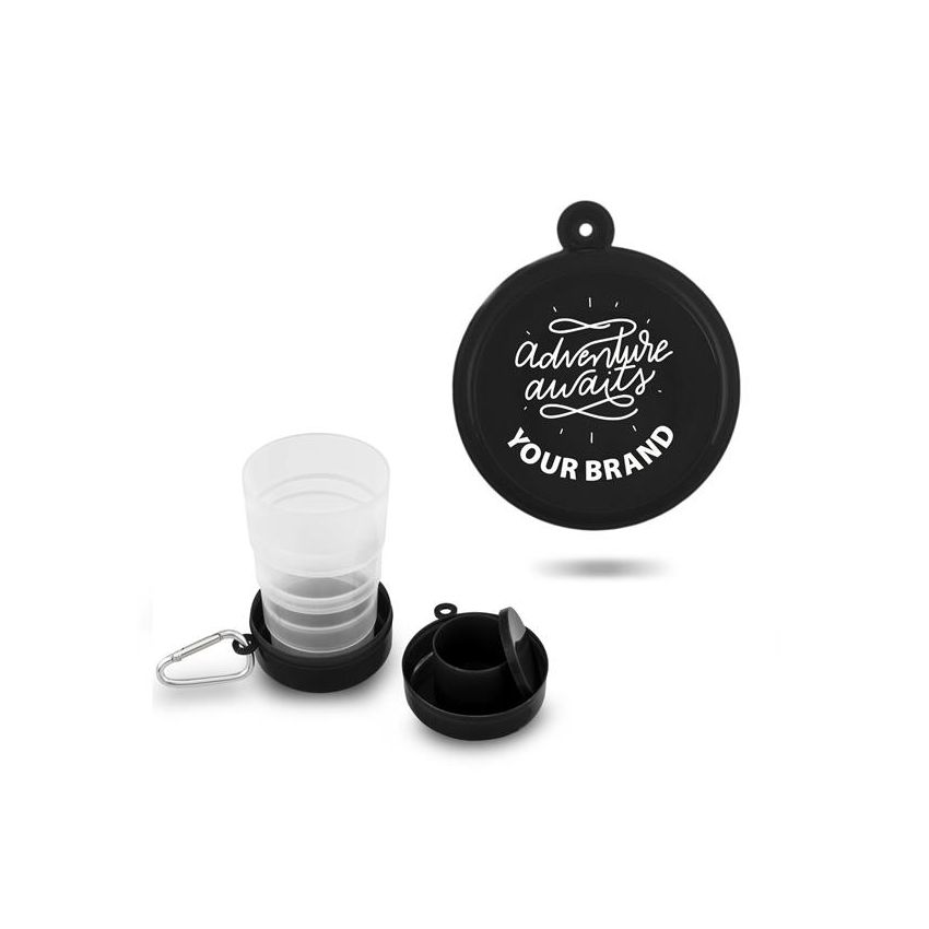 Gobelet pliable 200 ml, avec mousqueton et compartiment pour comprimés