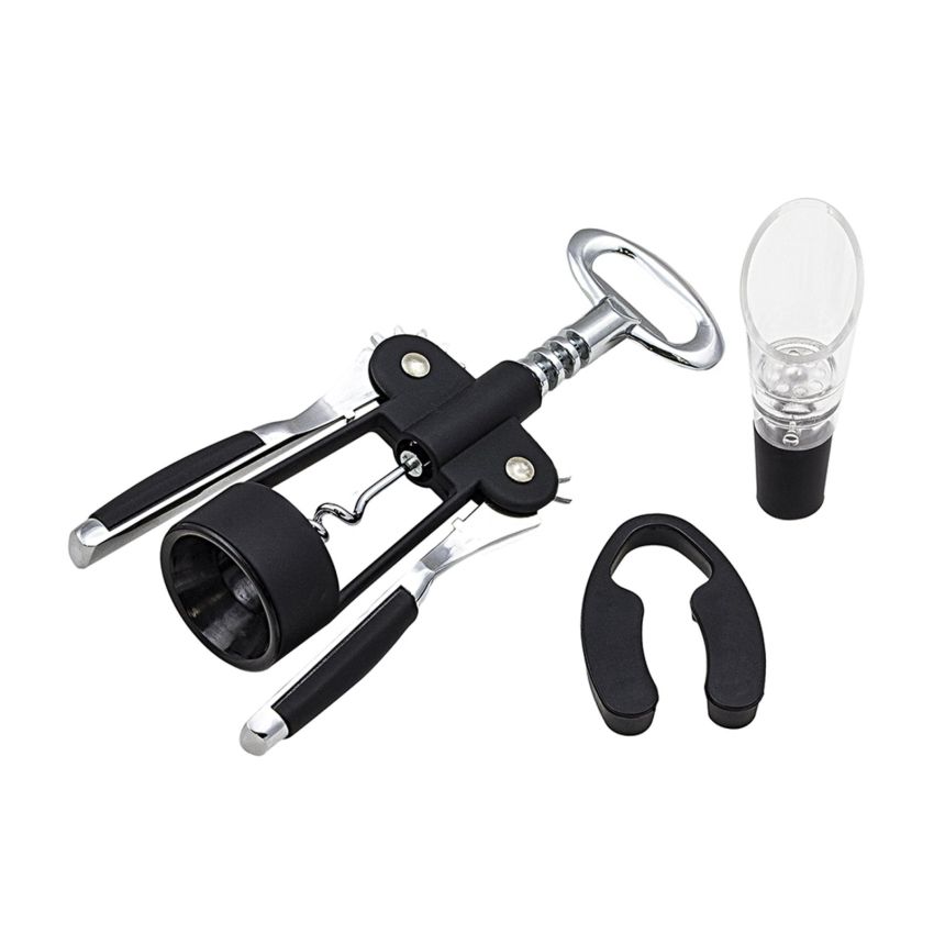 Finwine Coffret de vin en acier inoxydable, avec tire-bouchon, coupe-capsule, décanteur et coupe-capsule