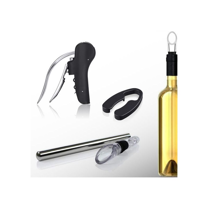 Starwine Set de vin en acier inoxydable, avec tire-bouchon, rafraîchisseur et coupe-capsule