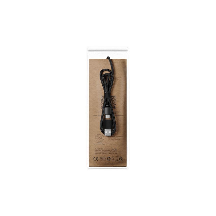 Câble de chargement 40 W à logo lumineux 5 en 1 en RPET avec boîte ronde en bois 
