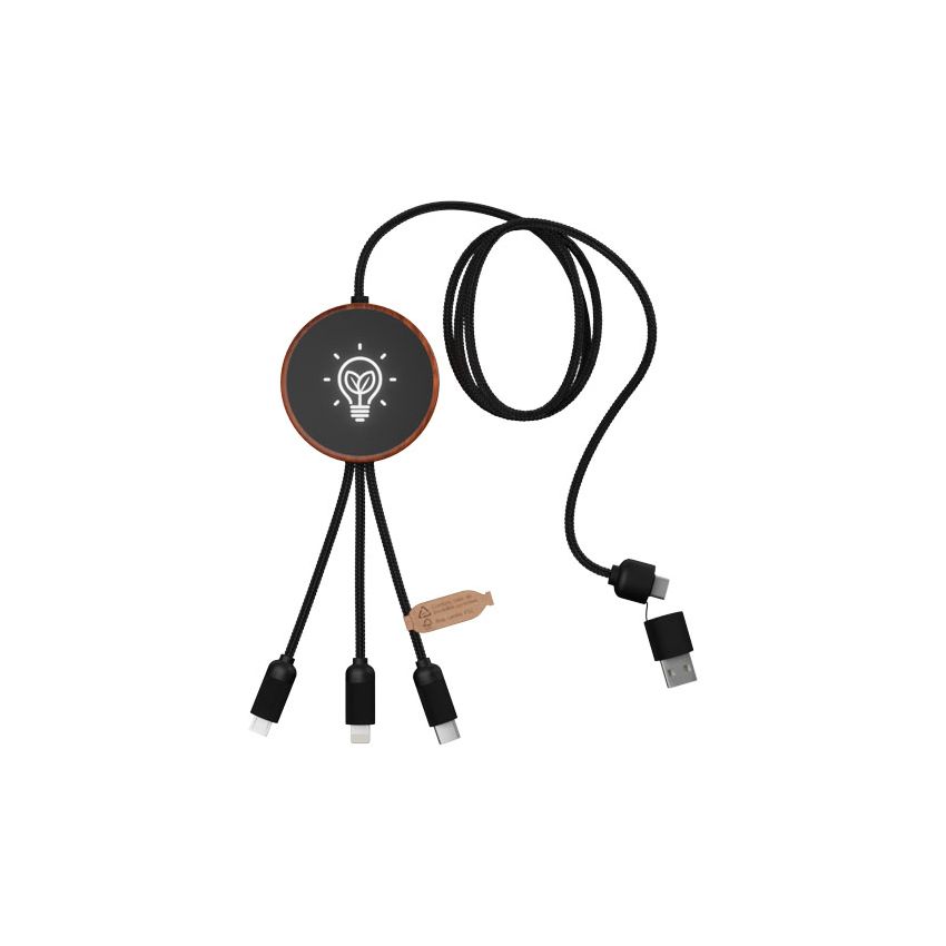 Câble de chargement avec logo lumineux RPET 5-en-1 et station de charge 10W 
