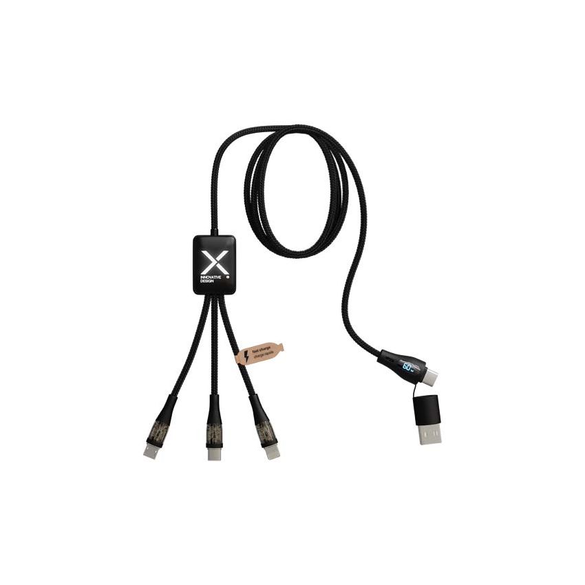Câble de charge ultra-rapide RPET 60 W 5 en 1 avec affichage « SCX.design C51 »