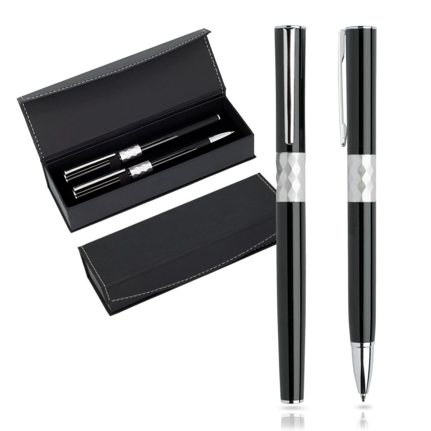 Crystal Coffret stylo-bille et roller en métal, étui cadeau