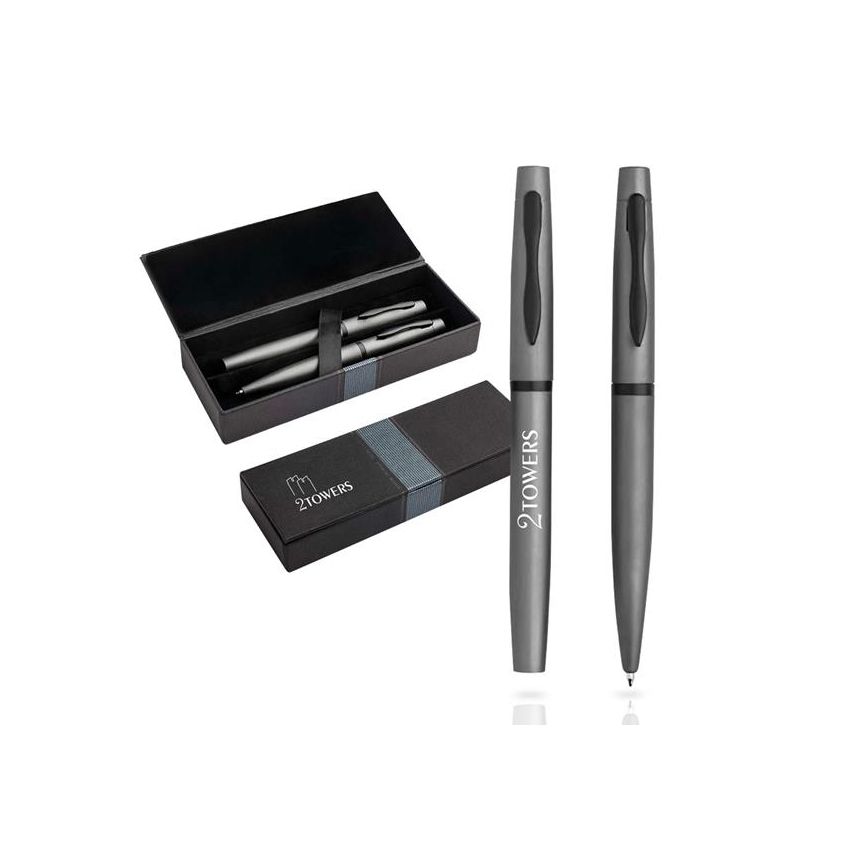 Mety Coffret de stylo-bille et roller en métal, étui cadeau