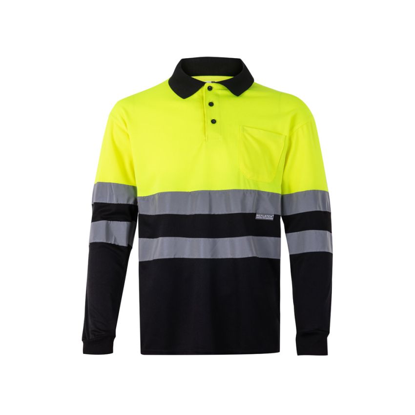 Polo bicolore VL VULCAN bird-eye (160g/m²) à manches longues, en polyester (100%)
