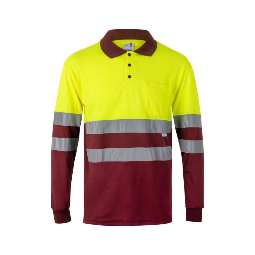 Polo bicolore VL VULCAN bird-eye (160g/m²) à manches longues, en polyester (100%)