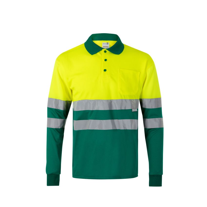 Polo bicolore bird-eye VL VULCAN LARGE (160g/m²) à manches longues, en polyester (100%)