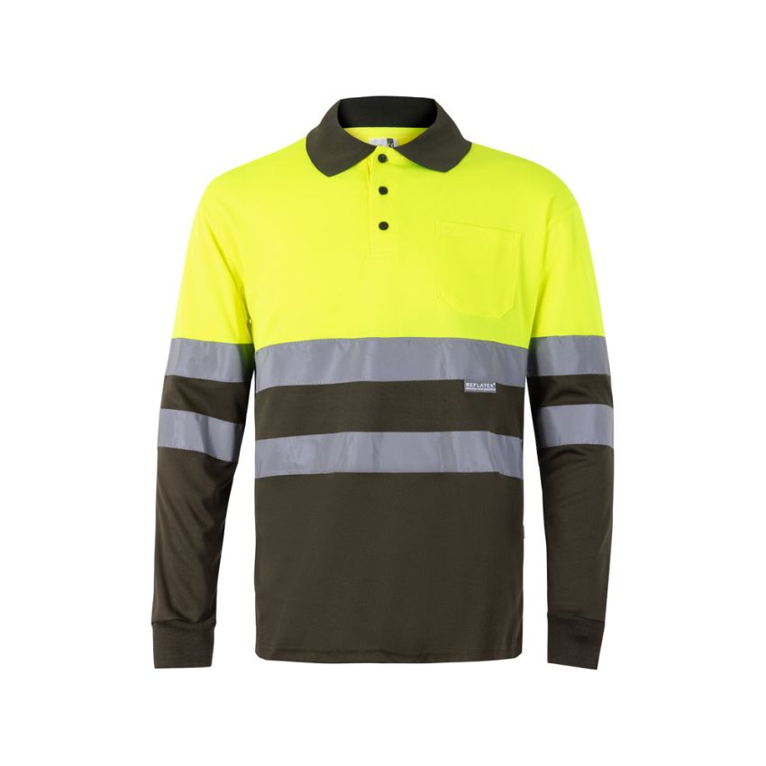 Polo bicolore bird-eye VL VULCAN LARGE (160g/m²) à manches longues, en polyester (100%)