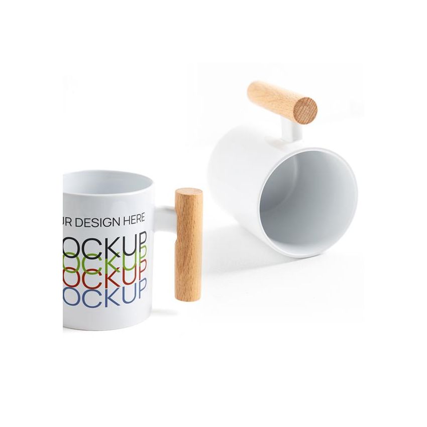 Mugoo Tasse en céramique pour sublimation avec anse en bois