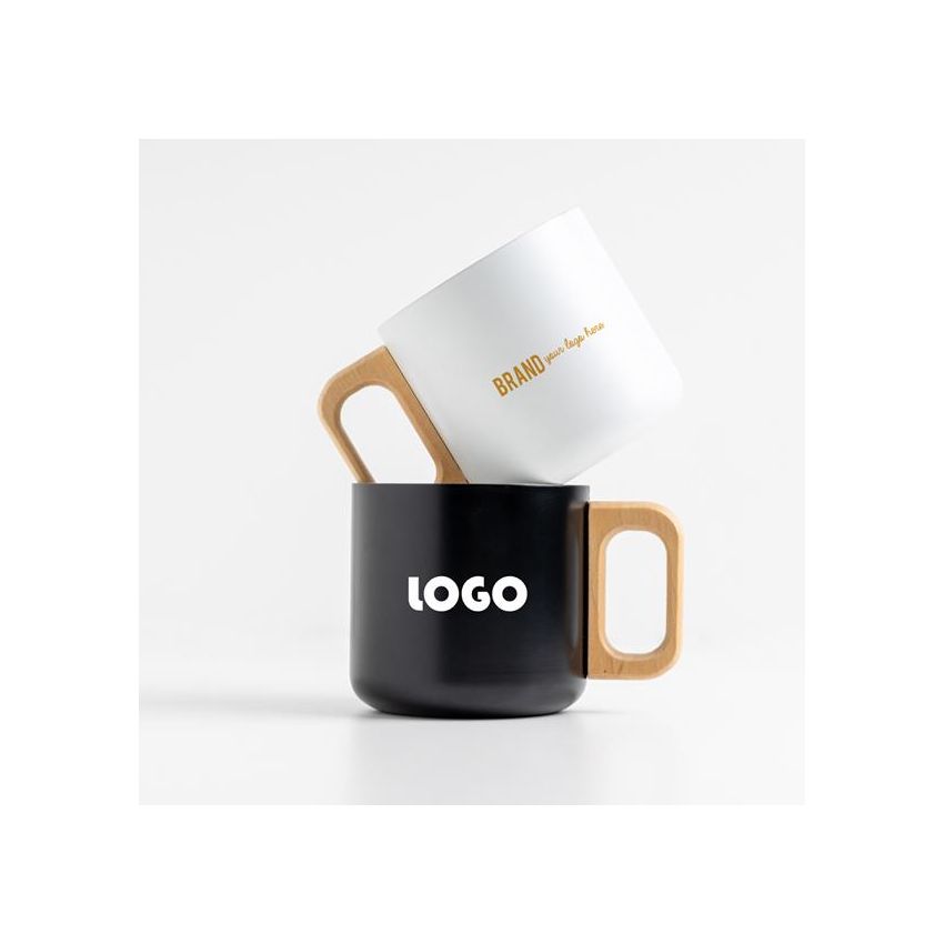 Neosteel Tasse en acier inoxydable 350ml à double paroi, poignée en bois