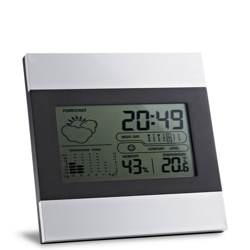 DENE Station météorologique de bureau avec écran LCD en aluminium et ABS