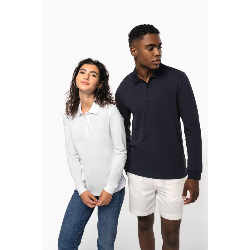 Polo en maille piquée manches longues Bio180 pour homme