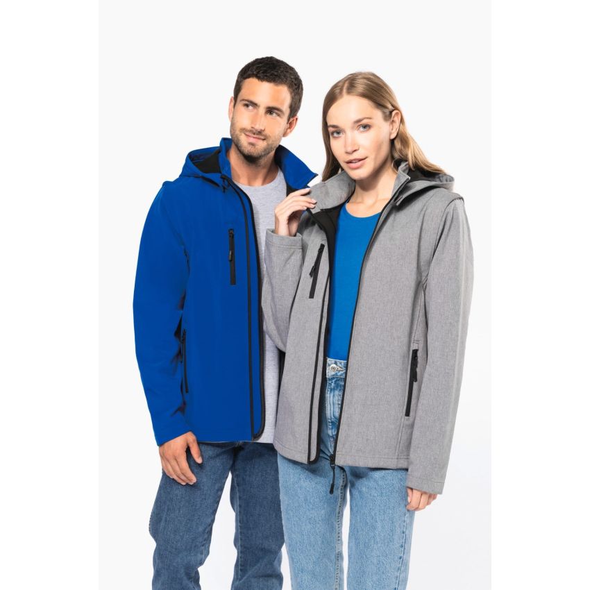 Blouson softshell 3 couches avec capuche et manches amovibles unisexe