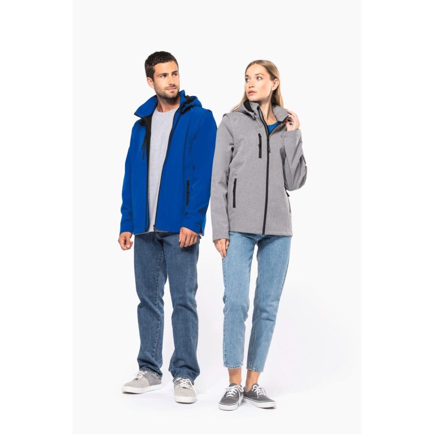 Blouson softshell 3 couches avec capuche et manches amovibles unisexe